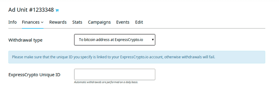 ExpressCrypto withdrawal option